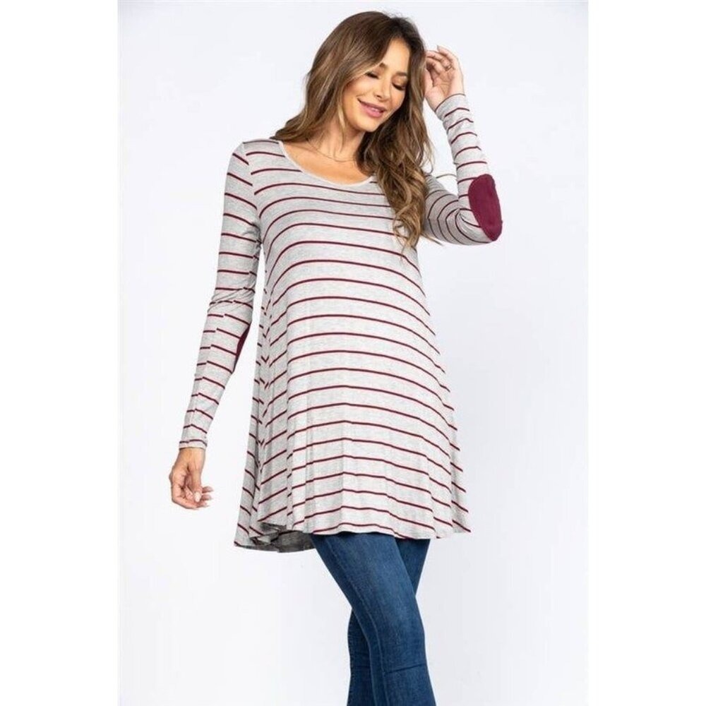 Nickel Grey and Burgundy Stripes Tunic Top Small